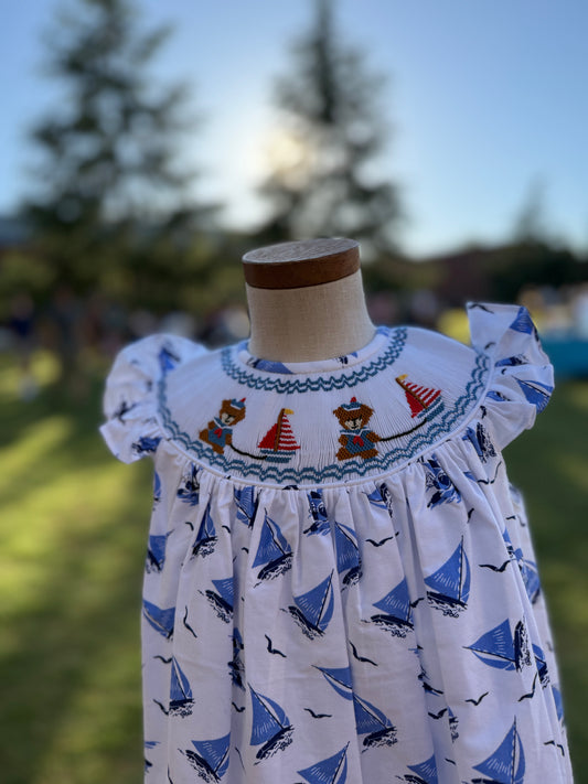 Sailor Bear Smocked Dress