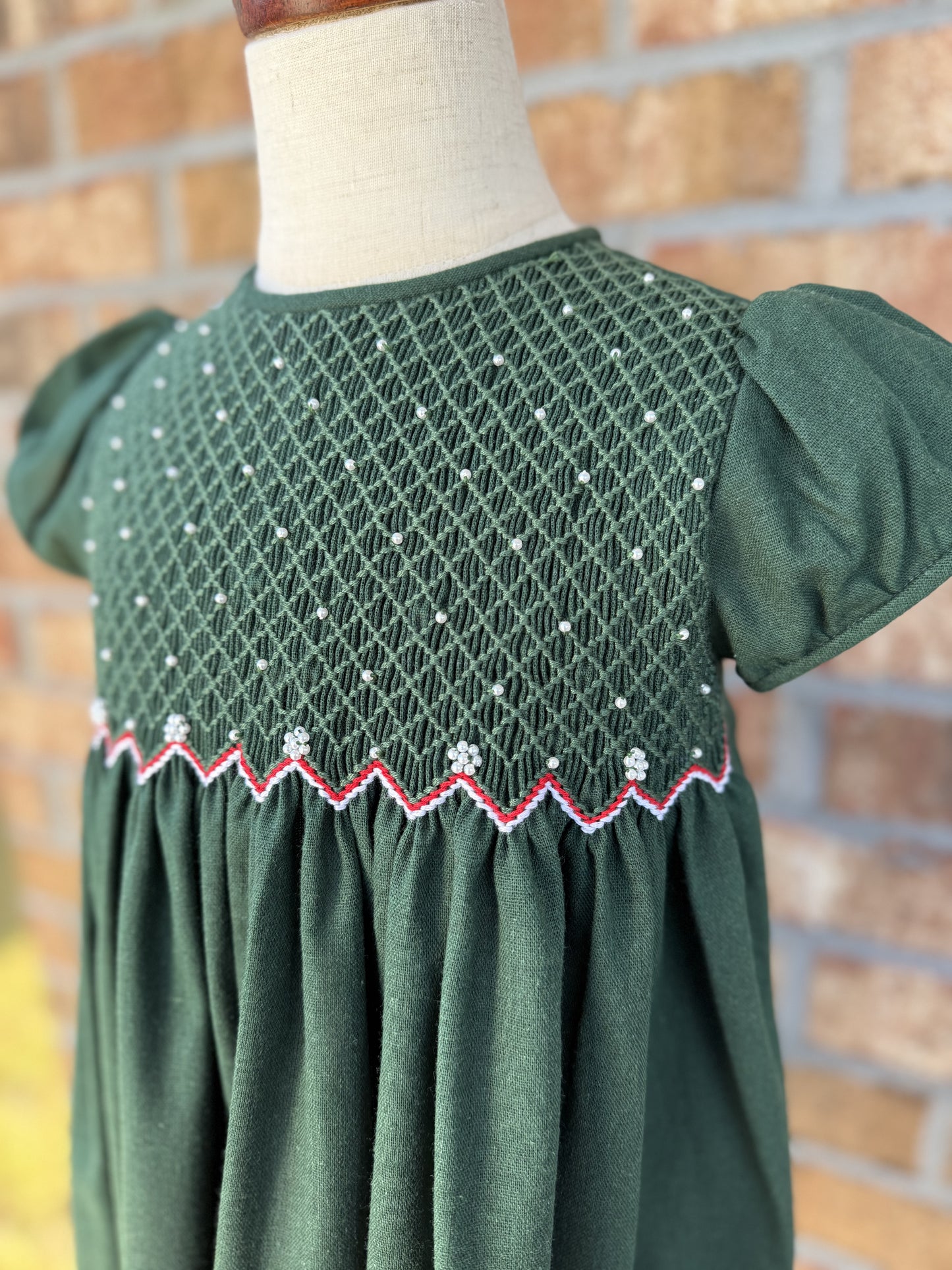 Christmas Green Smocked Dress