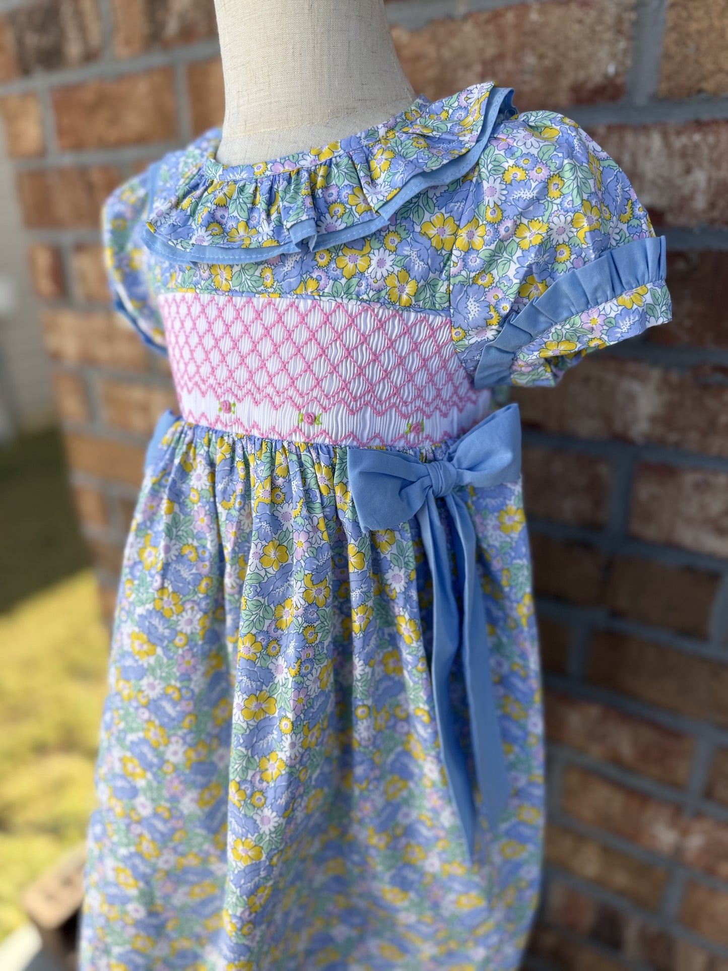 Floral Bows Smocked Dress