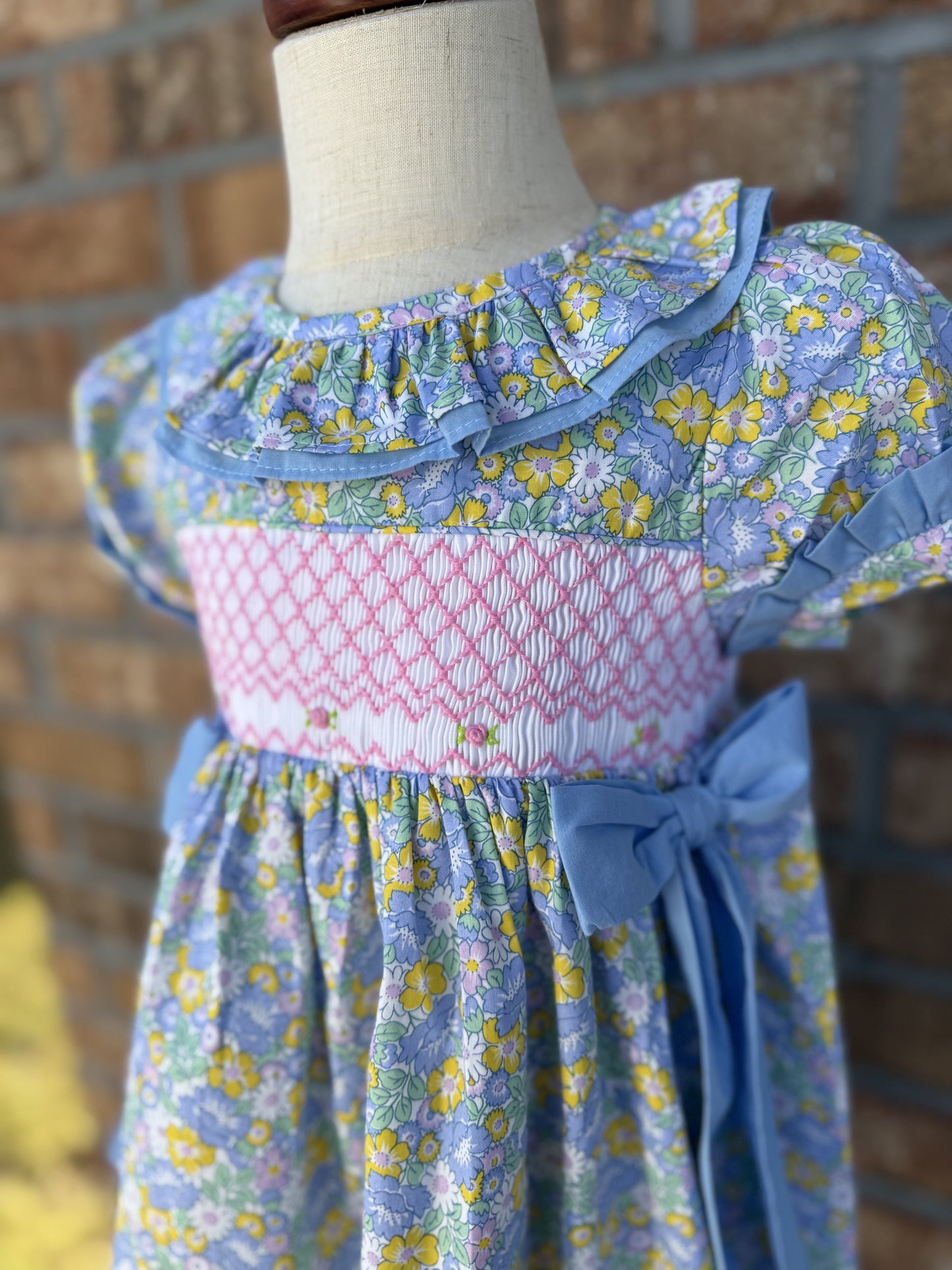 Floral Bows Smocked Dress