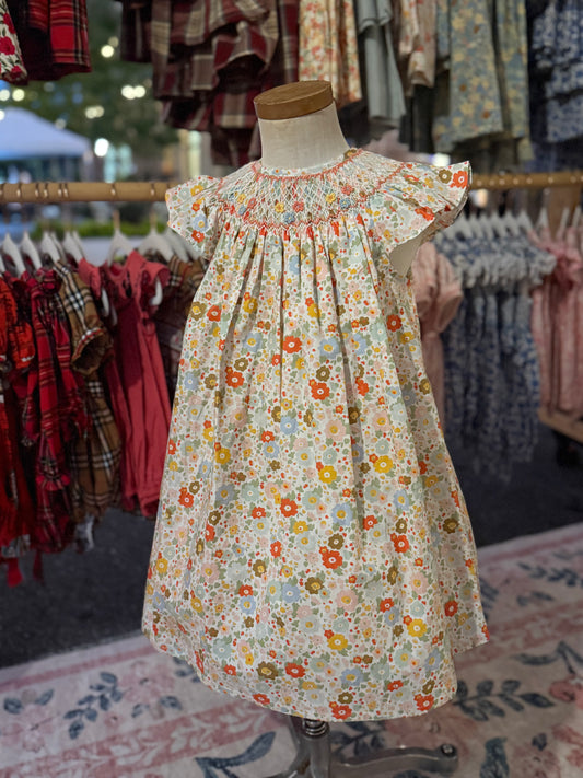 Fall orange Smocked Dress