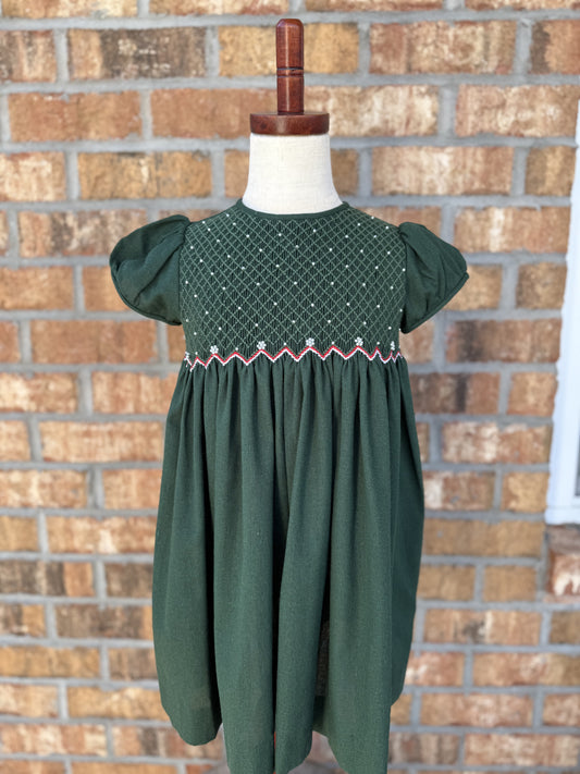 Christmas Green Smocked Dress