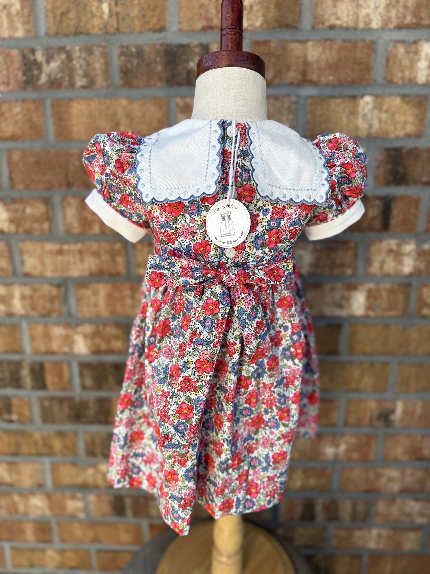 Floral Apron Collard Smocked Dress