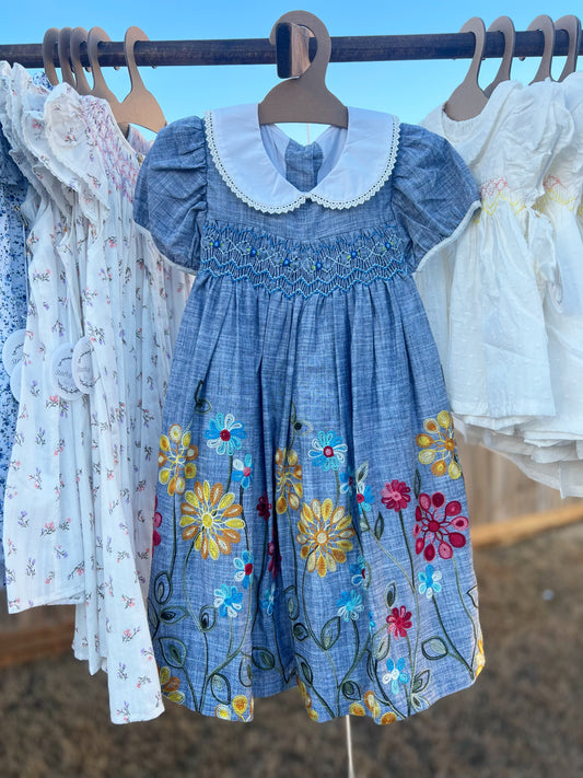 Floral embroidered Smocked Dress