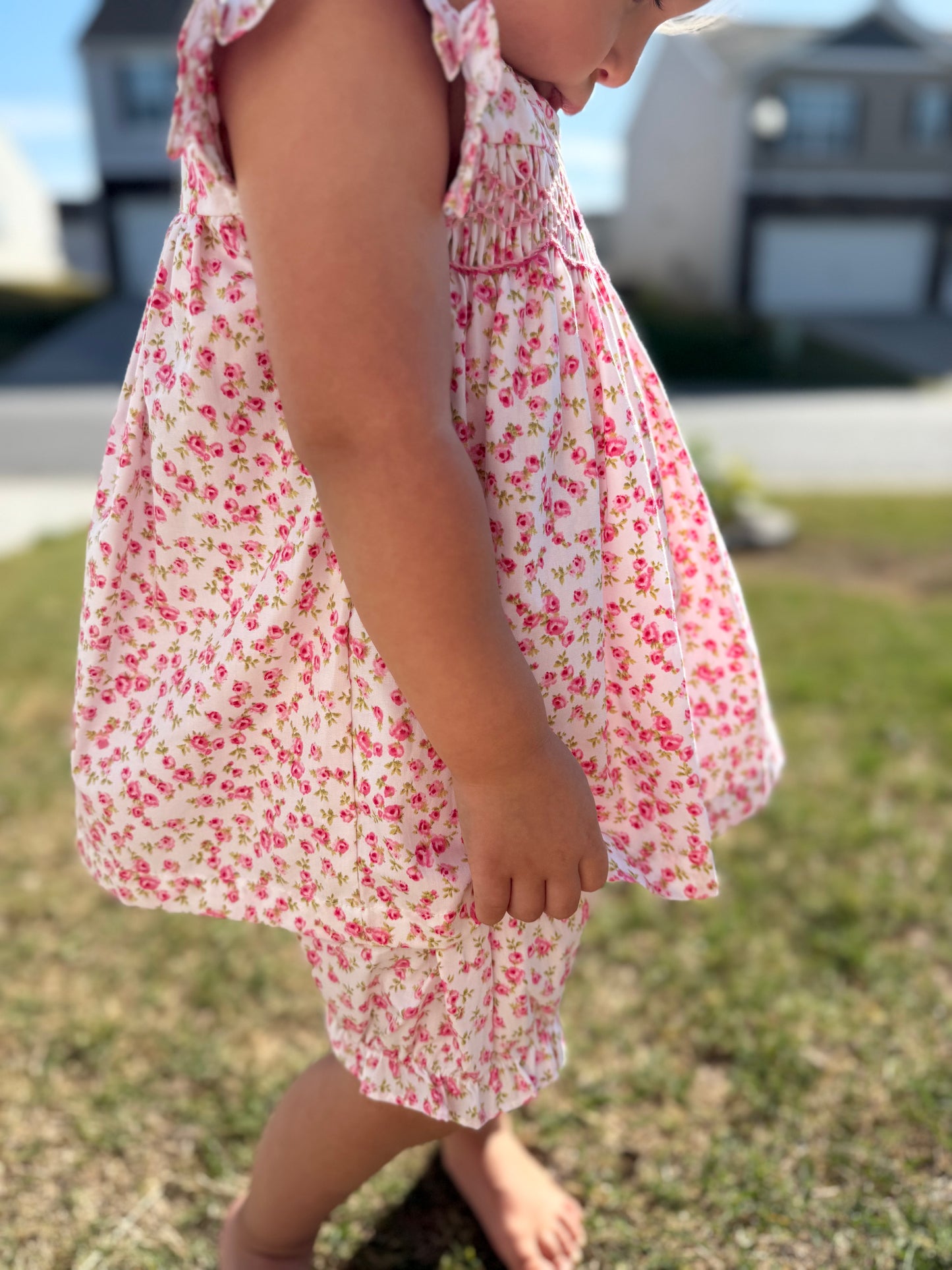 Hot Pink Floral Smocked Bloomer set