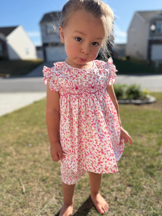 Hot Pink Floral Smocked Bloomer set