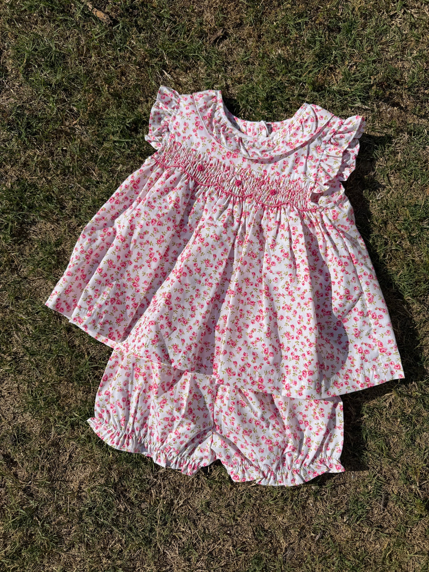 Hot Pink Floral Smocked Bloomer set
