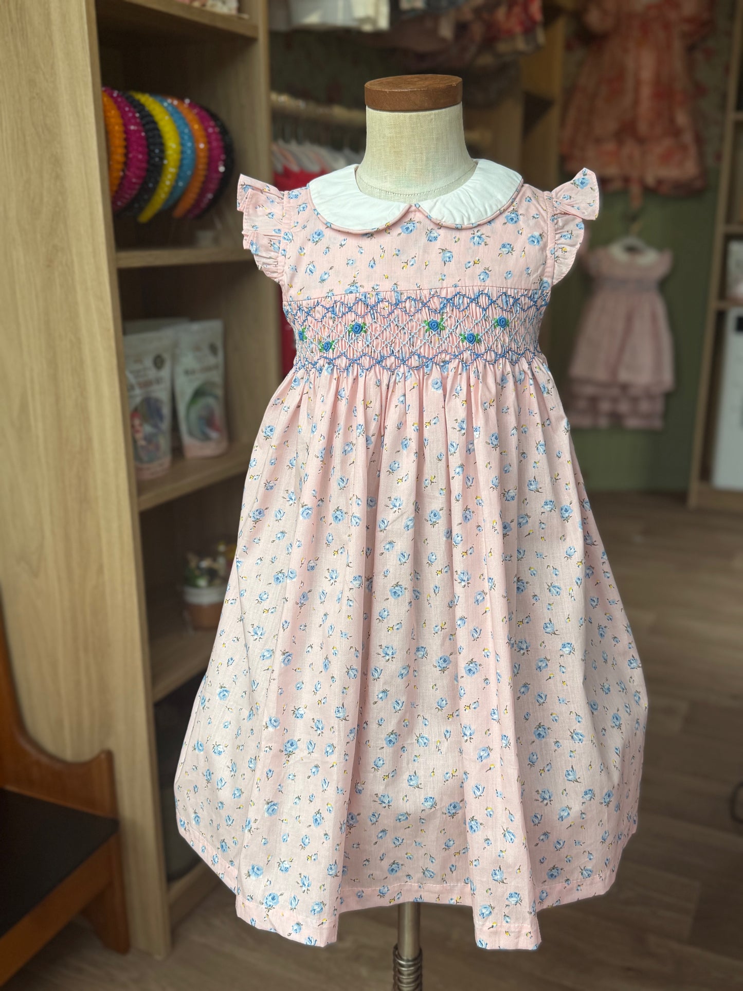 Pink and blue floral Smocked dress