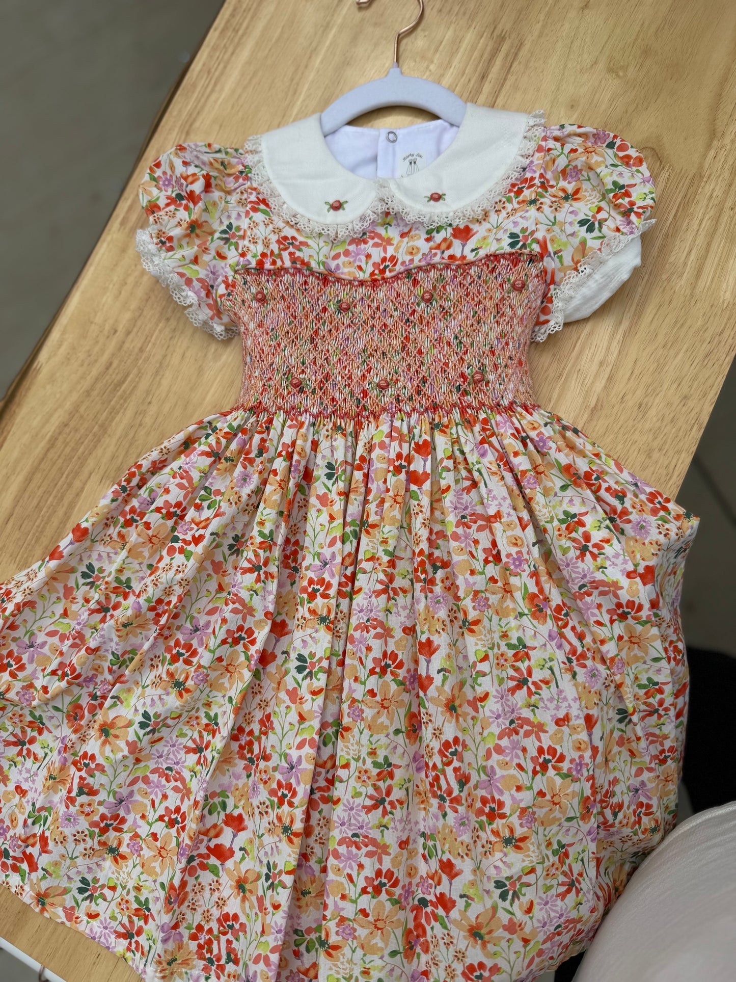 Orange Floral smocked LAST ONE SALE