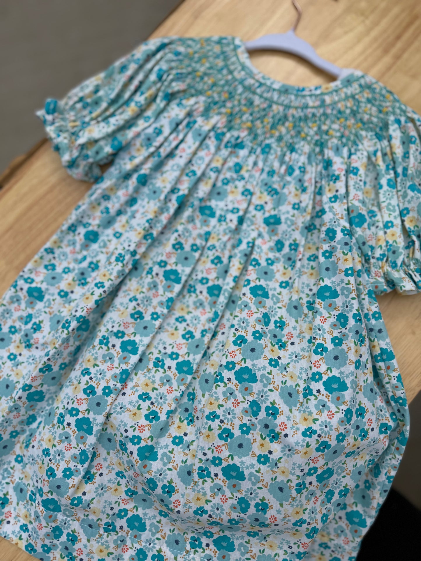 teal Floral smocked dress LAST ONE SALE