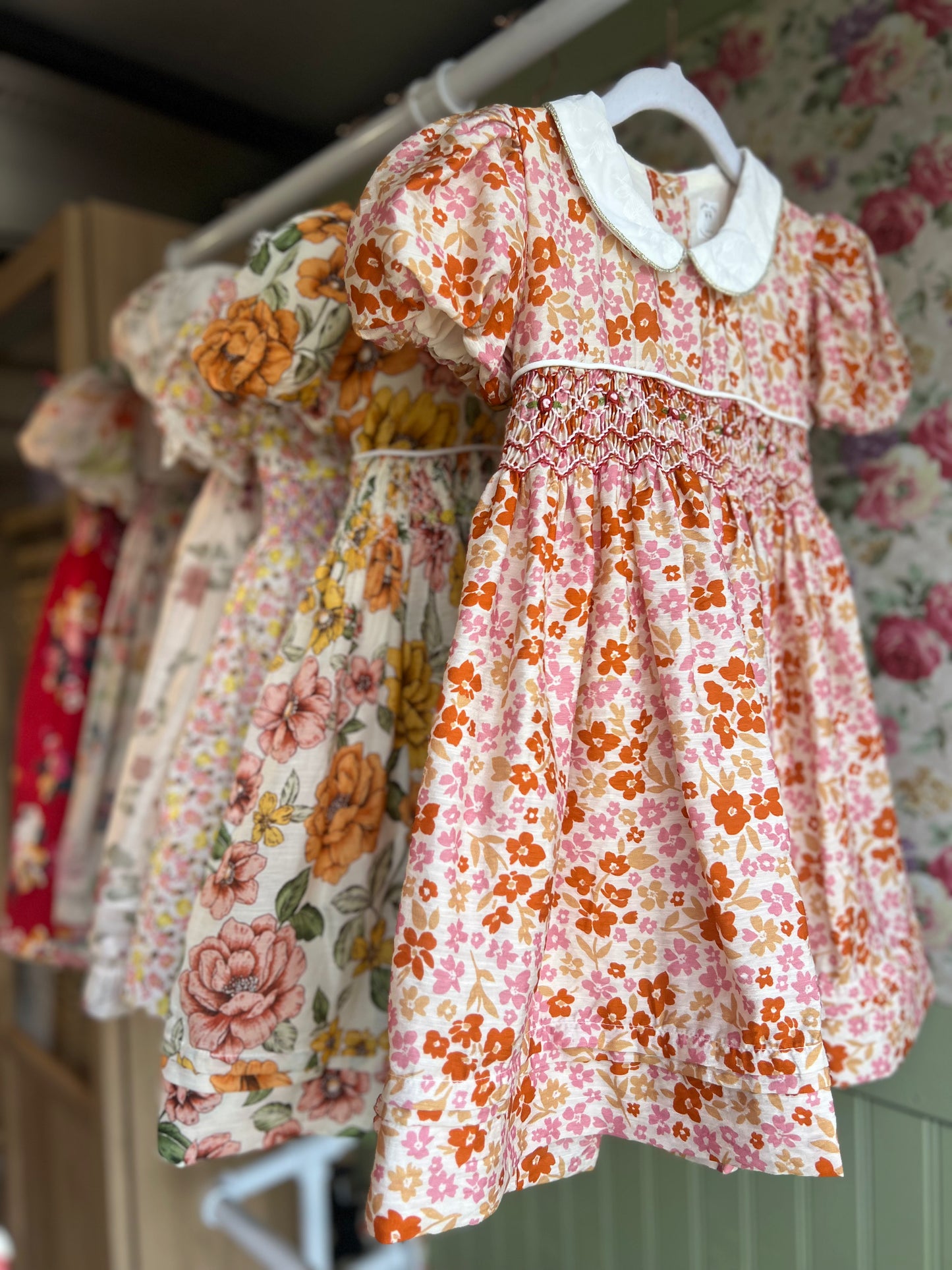 Burnt floral Smocked Dress