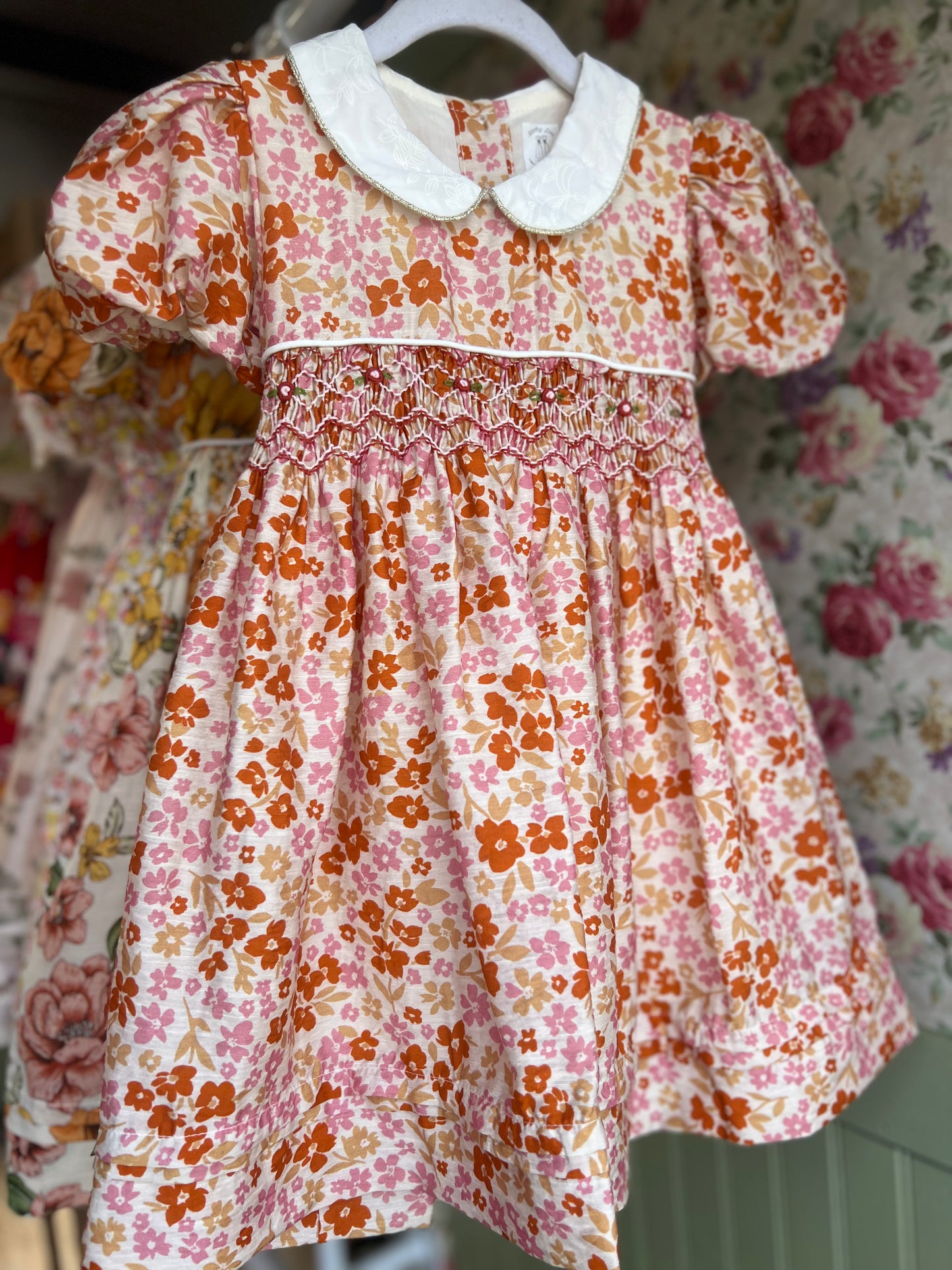 Burnt floral Smocked Dress
