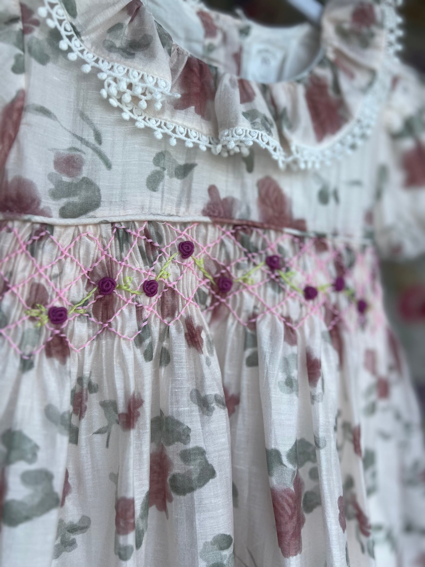 Sheer rose Smocked Dress