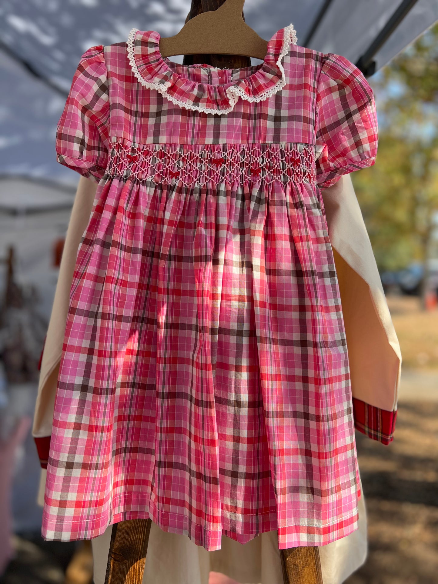 Pink & Brown Plaid Smocked Dress