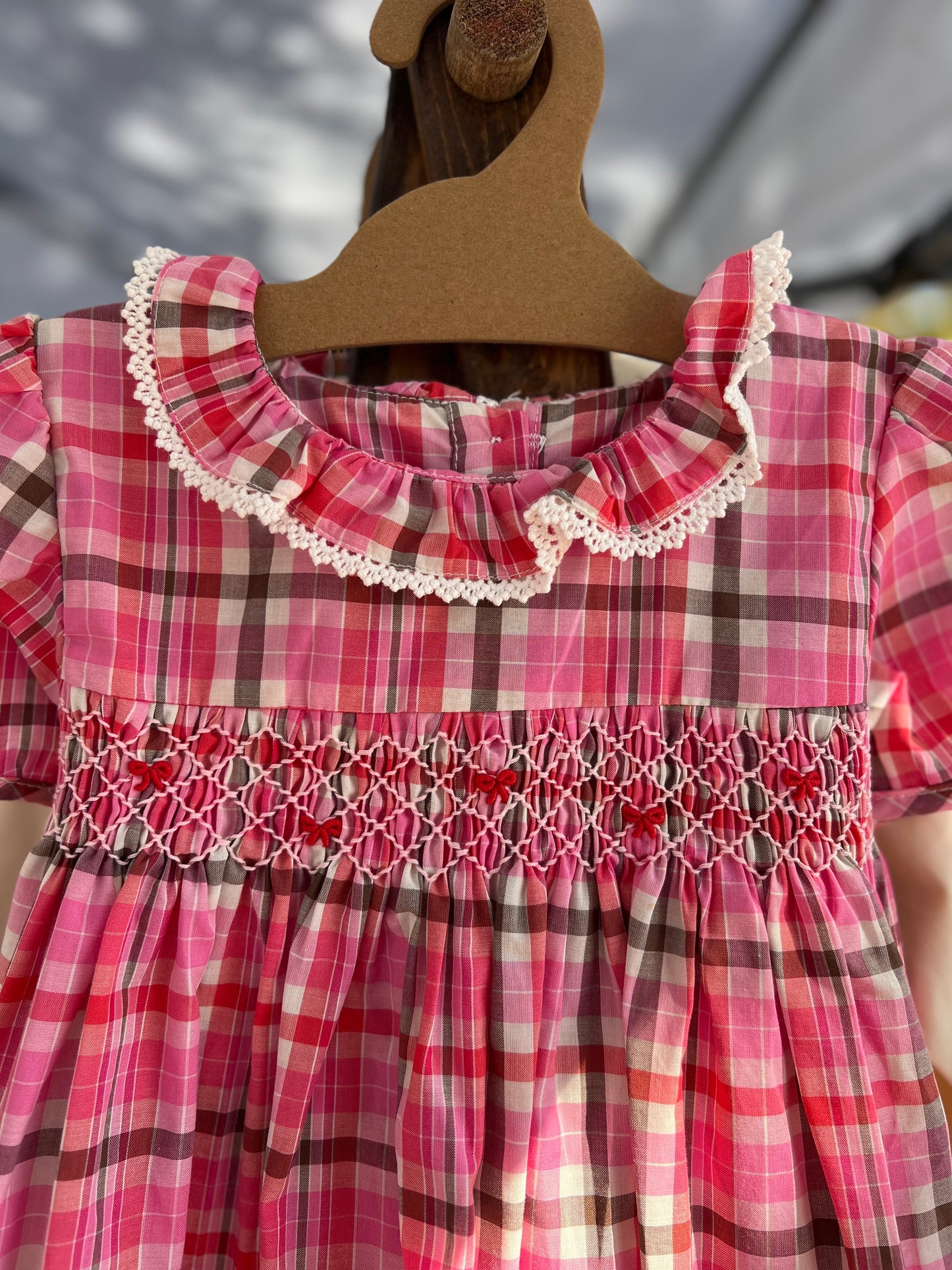 Pink & Brown Plaid Smocked Dress