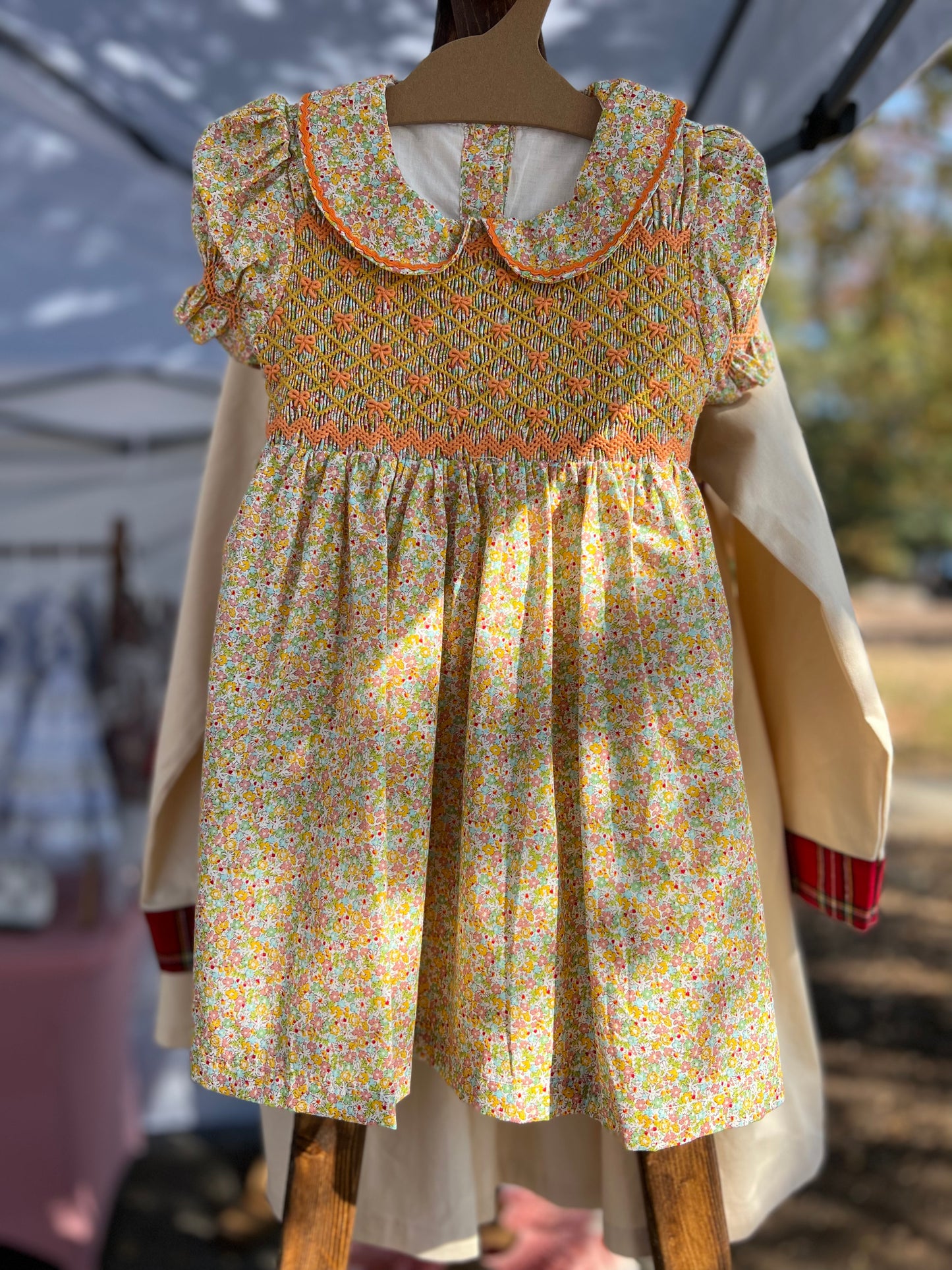 Orange Bow Smocked Dress