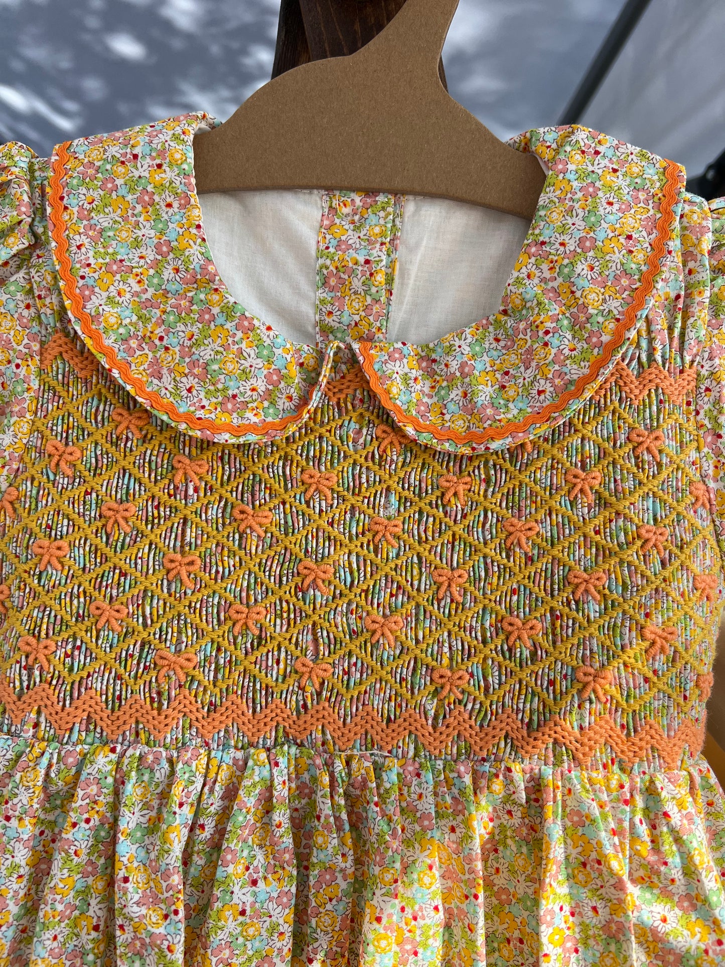 Orange Bow Smocked Dress